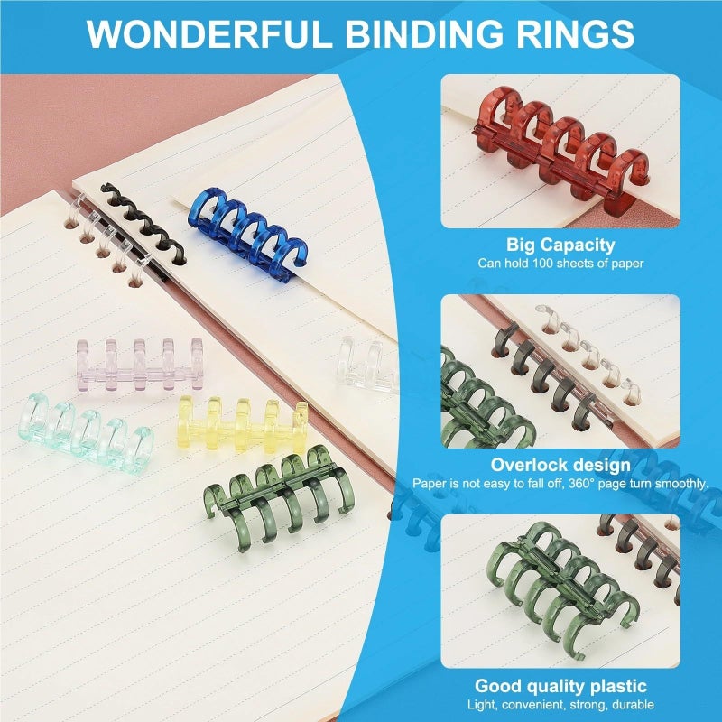 100 Pcs Light Green Plastic 5 Ring Binder Rings for Loose Leaf Folio Office Supply - Image 5