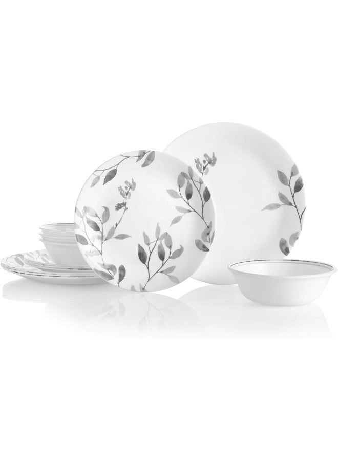 Corelle طقم أدوات المائدة كوريل بوتيك أوراق ضبابية 12 قطعة خدمة لـ 4 - Image 1