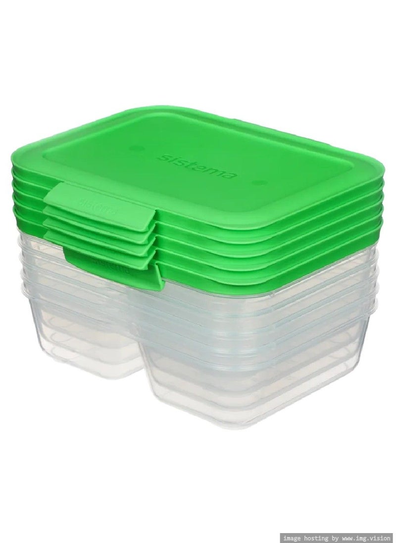 sistema - مجموعة من 5 حاويات لتخزين الطعام قابلة للتكديس من Sistema Meal Prep Nest IT بسعة 870 مل، آمنة للاستخدام في الميكروويف وغسالة الأطباق والفريزر وخالية من مادة BPA. أغطية خضراء - Image 1