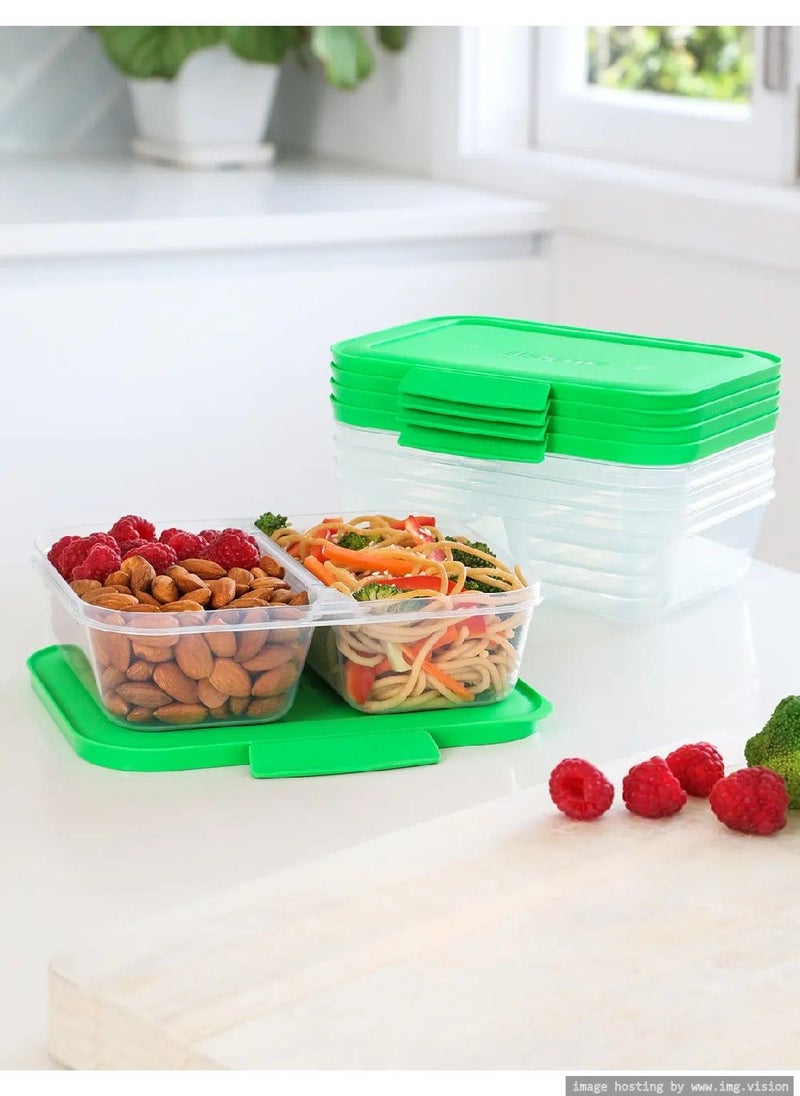 sistema - مجموعة من 5 حاويات لتخزين الطعام قابلة للتكديس من Sistema Meal Prep Nest IT بسعة 870 مل، آمنة للاستخدام في الميكروويف وغسالة الأطباق والفريزر وخالية من مادة BPA. أغطية خضراء - Image 1