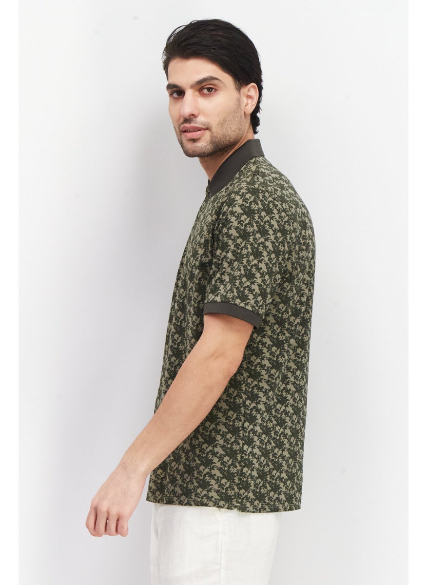 Kenneth Cole - Men Regular Fit Short Sleeve Floral Print Polo Shirt, Green - Image 1