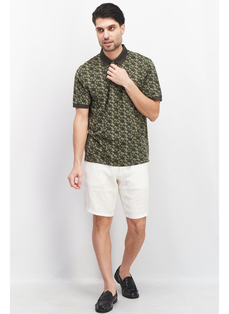 Kenneth Cole - Men Regular Fit Short Sleeve Floral Print Polo Shirt, Green - Image 1