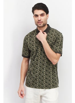 Men Regular Fit Short Sleeve Floral Print Polo Shirt, Green