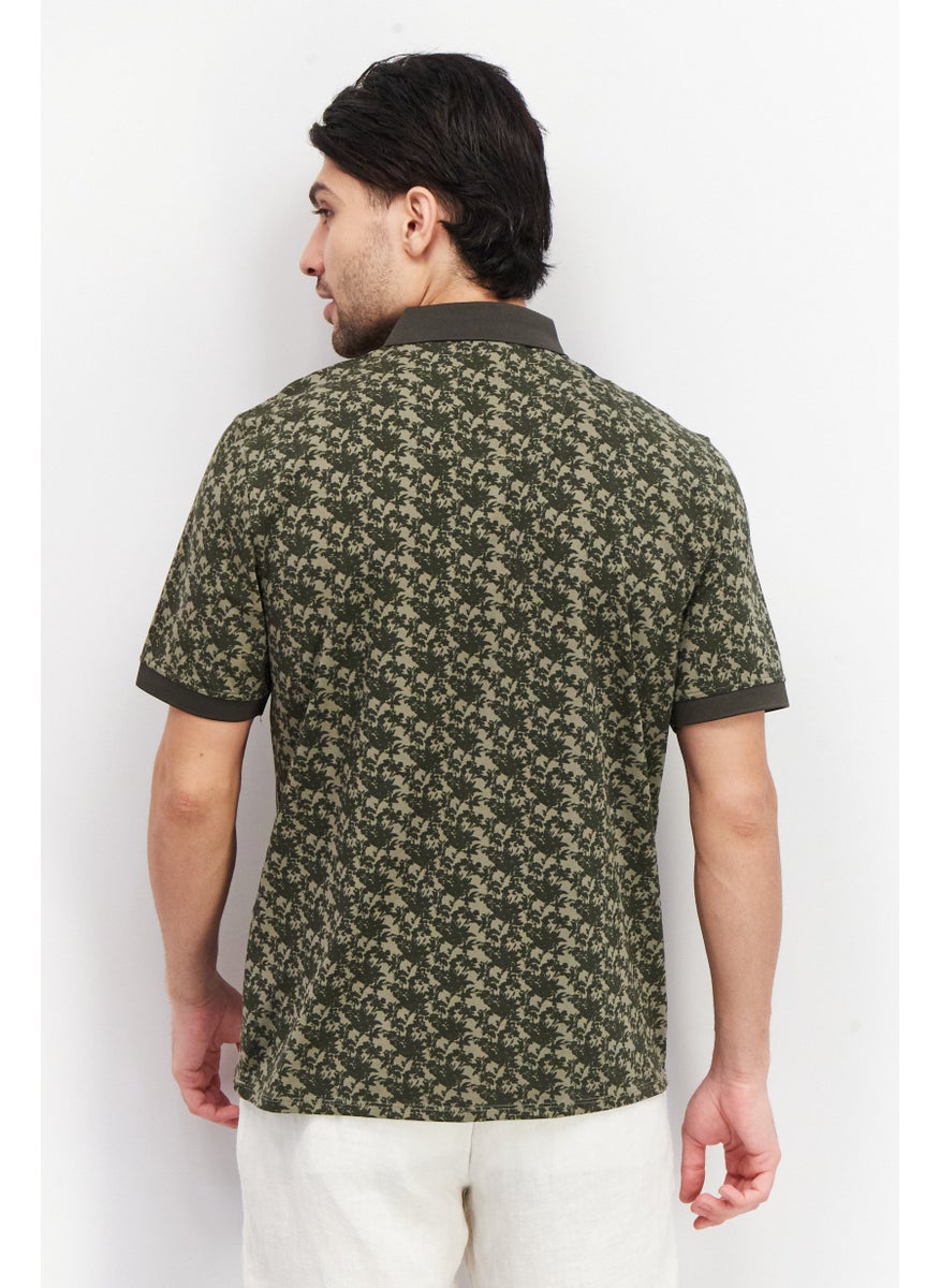 Kenneth Cole - Men Regular Fit Short Sleeve Floral Print Polo Shirt, Green - Image 1