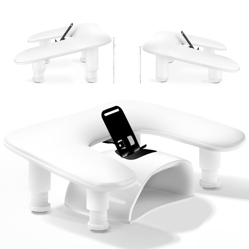 WEEYUM Arm Rest for Nails Tech with Phone Holder,Adjustable Nail Hand Rest for Acrylic Nails,PU Leather-White - Image 1