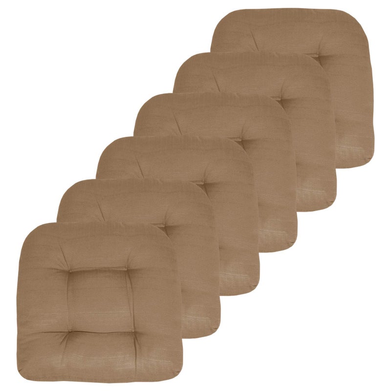Sweet Home Collection Sweet Home Collection Patio Cushions Outdoor Chair Pads Premium Comfortable Thick Fiber Fill Tufted 19 x 19 Seat Cover 6 Pack Taupe 