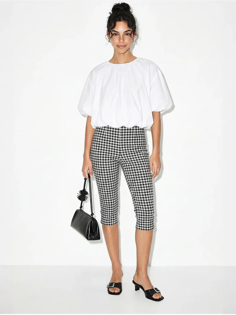 بيانكو لوتشي LUCCI Crop Poplin Blouse With Crew Neck