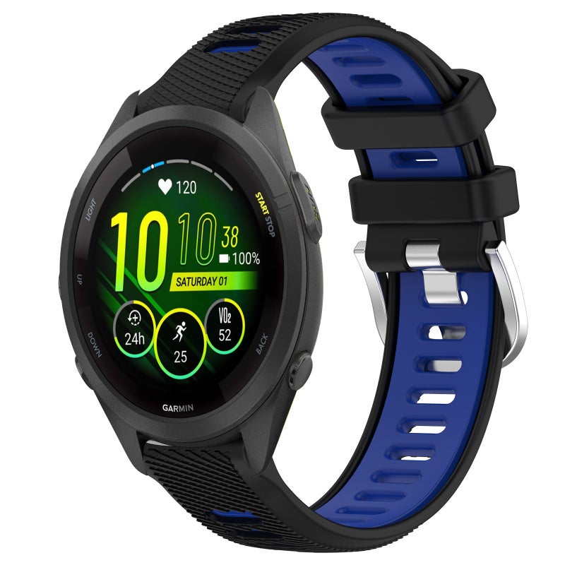 S-TOP For Garmin Forerunner 265S Music 18mm Sports Two-Color Steel Buckle Silicone Watch Band(Black+Blue) - Image 1