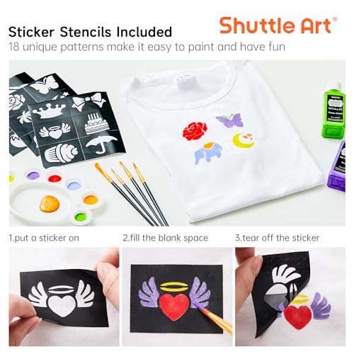 Shuttle Art Fabric Paint, Shuttle Art 30 Colors Permanent Soft Fabric Paint in Bottles (60ml/2oz) with Brushes, Palette, Stencils, Non-Toxic Textile Paint for T-shirts, Shoes, Jeans, Bags, DIY Projects&Art Crafts - Image 4