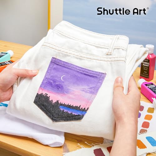 Shuttle Art Fabric Paint, Shuttle Art 30 Colors Permanent Soft Fabric Paint in Bottles (60ml/2oz) with Brushes, Palette, Stencils, Non-Toxic Textile Paint for T-shirts, Shoes, Jeans, Bags, DIY Projects&Art Crafts - Image 5