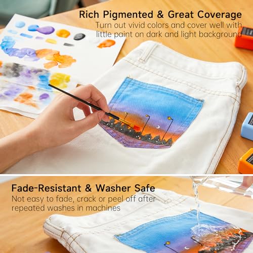 Shuttle Art Fabric Paint, Shuttle Art 30 Colors Permanent Soft Fabric Paint in Bottles (60ml/2oz) with Brushes, Palette, Stencils, Non-Toxic Textile Paint for T-shirts, Shoes, Jeans, Bags, DIY Projects&Art Crafts - Image 3