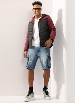 Campus Sutra Men's Black & Maroon Micro-Checkered Quilted Puffer Jacket  - Image 2