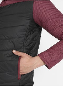Campus Sutra Men's Black & Maroon Micro-Checkered Quilted Puffer Jacket  - Image 5