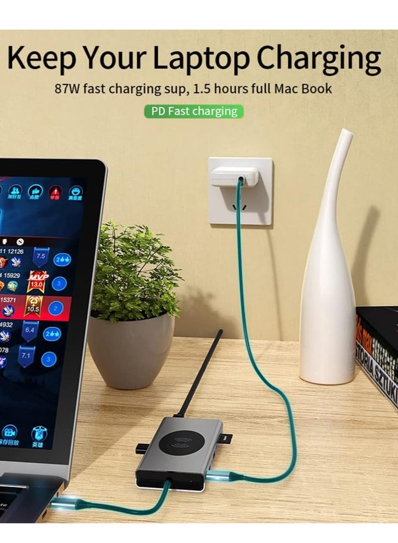 Beauenty 15-in-1 USB C Hub Docking Station with Wireless Charger, Multiport to HDMI 4K Adapter, VGA, 7 USB, SD/TF Card Reader, Gigabit Ethernet, Aduio Jack for MacBook/Dell/Lenovo/HP/Type Device, Silver - Image 5