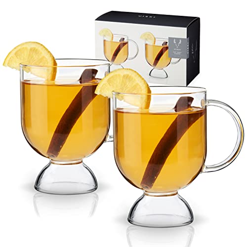 Viski Viski Hot Toddy Glass  Irish Coffee Glasses for Mulled Wine Spiked Cider Eggnog Crystal Clear Mug Gift Set of 2 12 oz
