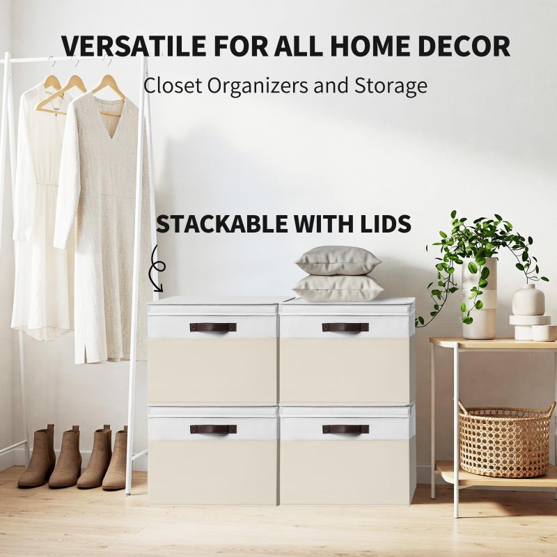 Criusia 2 Pack EXTRA LARGE Blanket Storage Baskets with Lids, 22â€x16â€x12â€ Closet Organizers Bins for Clothes Towel/ Toy Storage Box with Lid Handles/ Stackable Decorative Fabric Bins for Living Room, Nursery - Image 3
