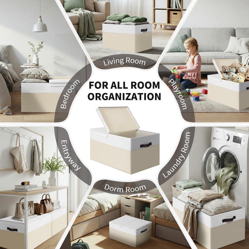 Criusia 2 Pack EXTRA LARGE Blanket Storage Baskets with Lids, 22â€x16â€x12â€ Closet Organizers Bins for Clothes Towel/ Toy Storage Box with Lid Handles/ Stackable Decorative Fabric Bins for Living Room, Nursery - Image 4