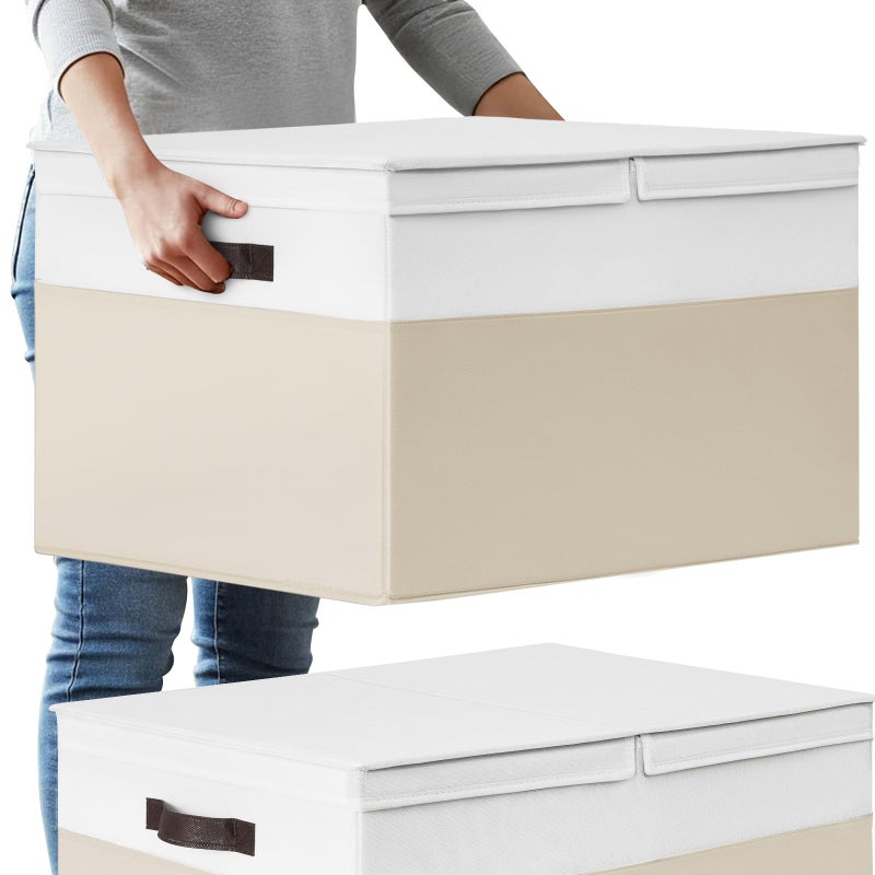 Criusia 2 Pack EXTRA LARGE Blanket Storage Baskets with Lids, 22â€x16â€x12â€ Closet Organizers Bins for Clothes Towel/ Toy Storage Box with Lid Handles/ Stackable Decorative Fabric Bins for Living Room, Nursery - Image 1