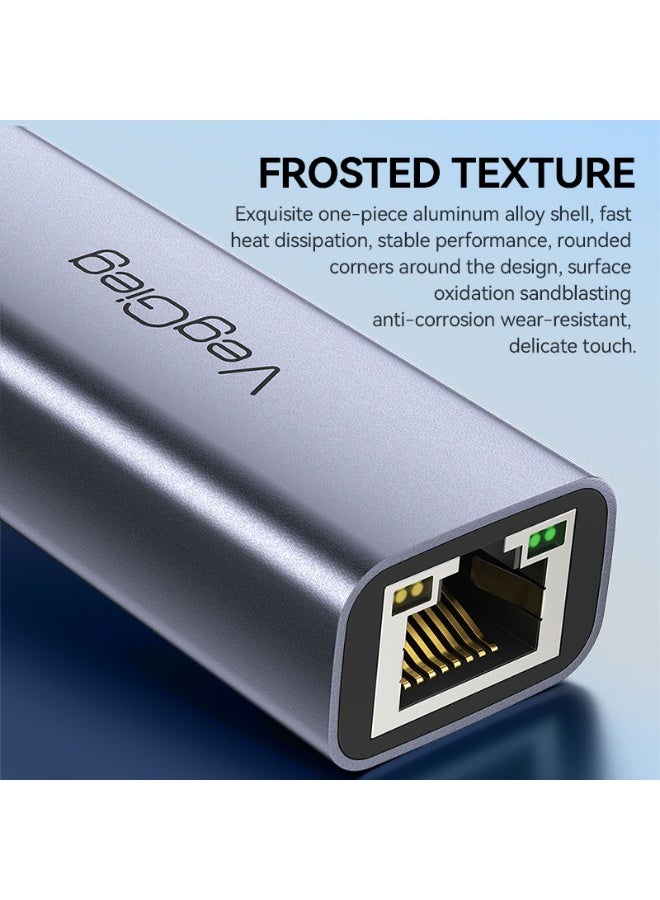 فيج جيج محول USB A 3.0 إلى جيجابت إيثرنت - 1000 ميجابت في الثانية، نحاس خالٍ من الأكسجين، مؤشر LED، توصيل وتشغيل رمادي - Image 2