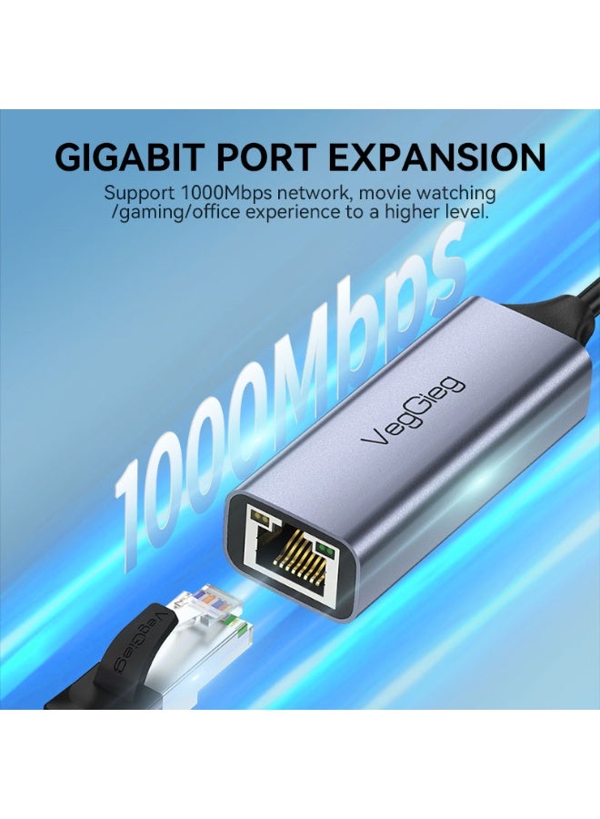 فيج جيج محول USB A 3.0 إلى جيجابت إيثرنت - 1000 ميجابت في الثانية، نحاس خالٍ من الأكسجين، مؤشر LED، توصيل وتشغيل رمادي - Image 3