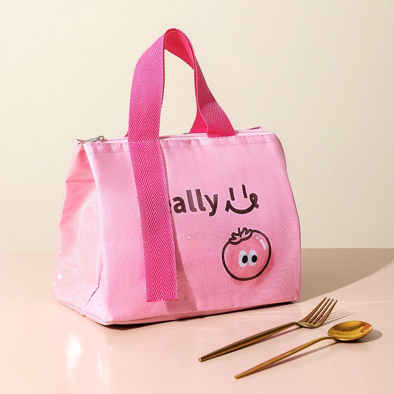 Korean Style Insulated Lunch Bag Cartoon Design Pink tomato (waterproof)