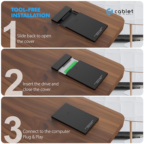CABLET 2.5 Inch SATA 5Gbps USB 3.0 HDD/SSD Portable External Enclosure for 7mm and 9.5mm, Tool-Free Design, Supports UASP Max 6TB - Image 3
