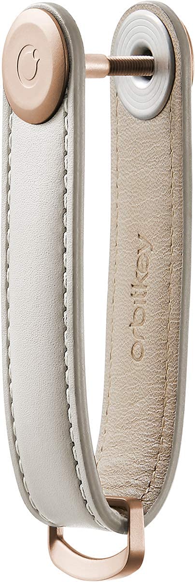 Orbitkey Leather Key Organizer | Durable, Stainless Steel Locking Mechanism, Slim & Quiet Profile | Holds up to 7 Keys, Stone with Grey Stitching - Image 2