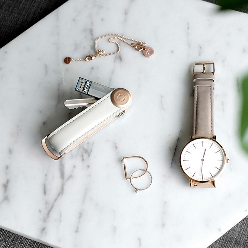 Orbitkey Leather Key Organizer | Durable, Stainless Steel Locking Mechanism, Slim & Quiet Profile | Holds up to 7 Keys, Stone with Grey Stitching - Image 4