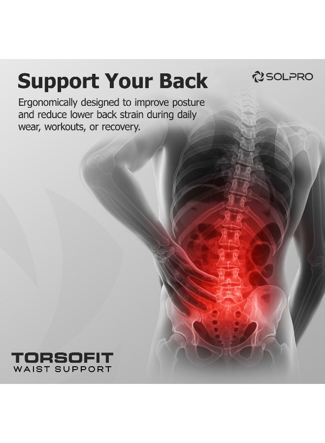 SOLPRO TorsoFit Waist Support for Men & Women | Joint Stabiliser for All Sports, Gym & Rehab Workouts | Joint Pain Relief for Active Lifestyle Injury Recovery & Arthritis (Black) - Image 2