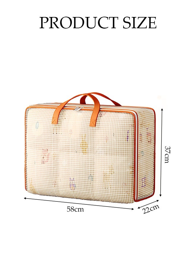DUNISO 3 Pcs Quilt Storage Bag，PVC Mesh Cotton Quilt Bag，Large Capacity Clothes Storage Bag，Moving Storage Bag，Quilted Clothing Storage Bag with Handle and Double Zipper，Waterproof and Moisture-proof，58*22*34cm，Clear  - Image 2