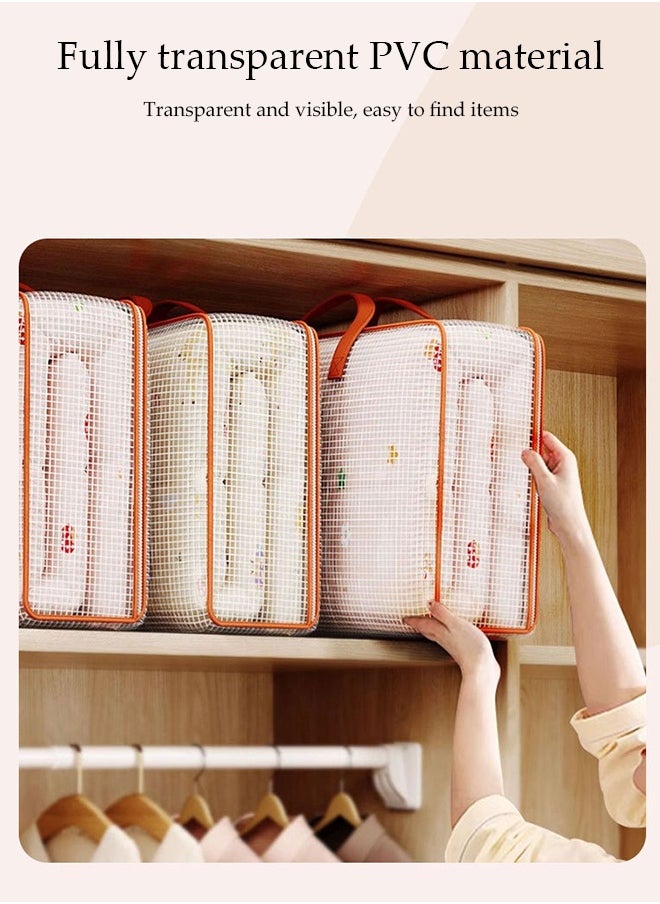 DUNISO 3 Pcs Quilt Storage Bag，PVC Mesh Cotton Quilt Bag，Large Capacity Clothes Storage Bag，Moving Storage Bag，Quilted Clothing Storage Bag with Handle and Double Zipper，Waterproof and Moisture-proof，58*22*34cm，Clear  - Image 4