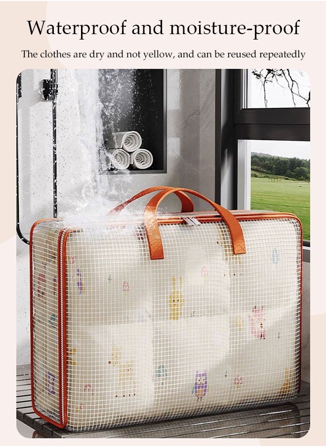 DUNISO 3 Pcs Quilt Storage Bag，PVC Mesh Cotton Quilt Bag，Large Capacity Clothes Storage Bag，Moving Storage Bag，Quilted Clothing Storage Bag with Handle and Double Zipper，Waterproof and Moisture-proof，58*22*34cm，Clear  - Image 3