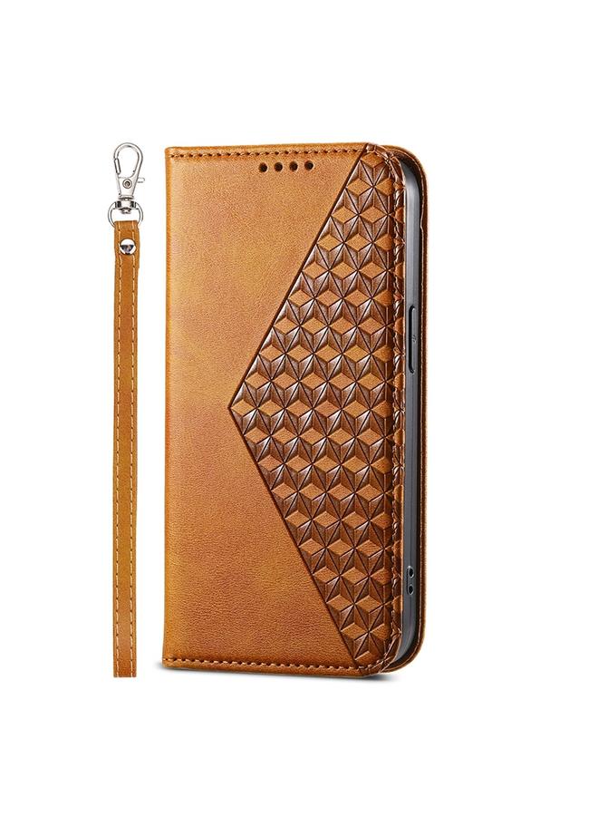 اس-توب جراب لهاتف Samsung Galaxy M62 مصنوع من الجلد المغناطيسي بتصميم شبكي مكعب من جلد العجل - Image 2