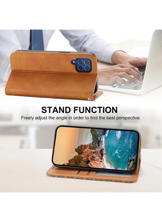 اس-توب جراب لهاتف Samsung Galaxy M62 مصنوع من الجلد المغناطيسي بتصميم شبكي مكعب من جلد العجل - Image 5