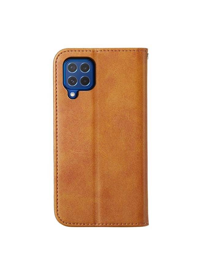 اس-توب جراب لهاتف Samsung Galaxy M62 مصنوع من الجلد المغناطيسي بتصميم شبكي مكعب من جلد العجل - Image 3