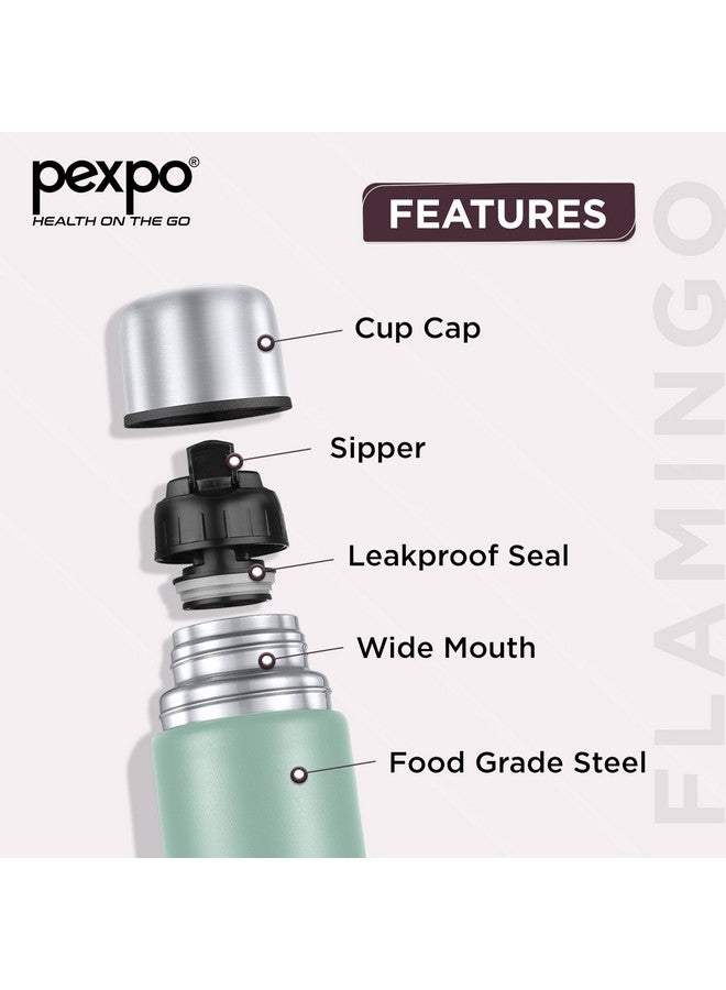 Pexpo Thermosteel Flip Lid Flask Flamingo, 1000 milliliters, Sea Green | Stainless Steel Bottle with Jute Bag | Leak Proof | Travelling | School & Trekking | Office | Men, Women & Kids - Image 5