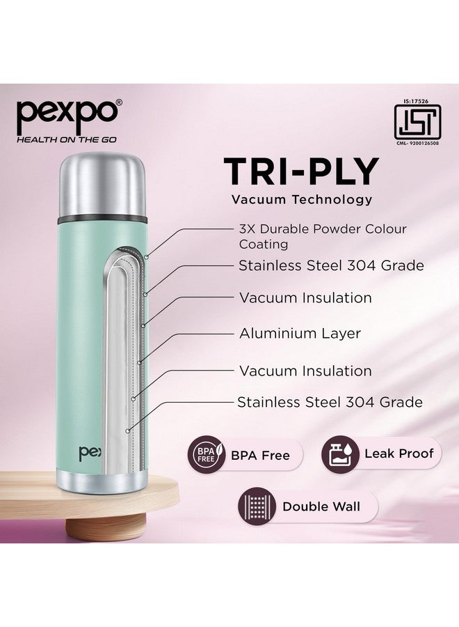 Pexpo Thermosteel Flip Lid Flask Flamingo, 1000 milliliters, Sea Green | Stainless Steel Bottle with Jute Bag | Leak Proof | Travelling | School & Trekking | Office | Men, Women & Kids - Image 3