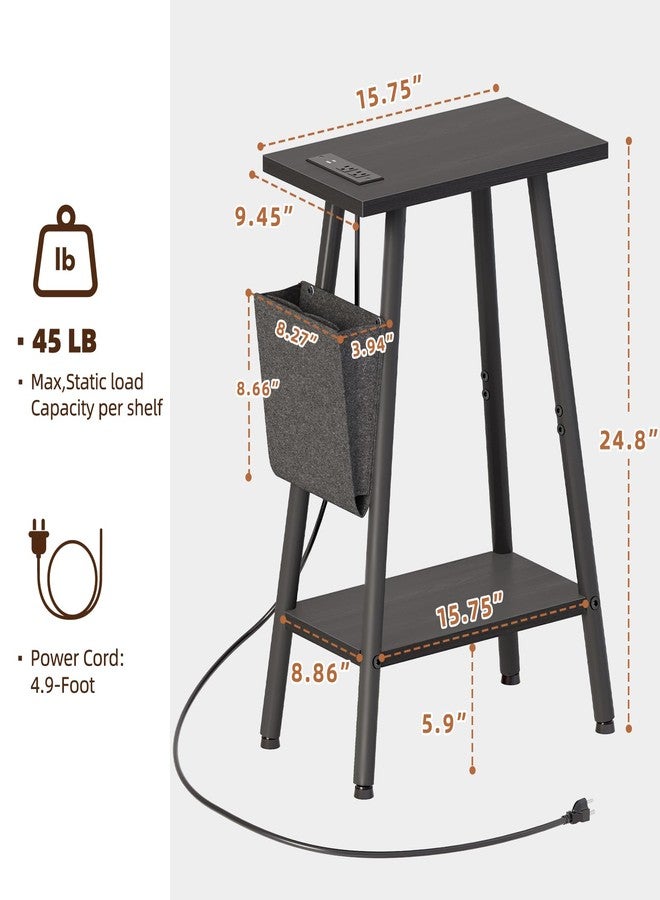 MOHOPE Small Narrow Side Table with Charging Station | Skinny End Table with Storage Bag | 2-Tier Slim Nightstand with USB & Type-C Ports | Sofa Table for Small Spaces | Living Room, Bed Room | Black - Image 3