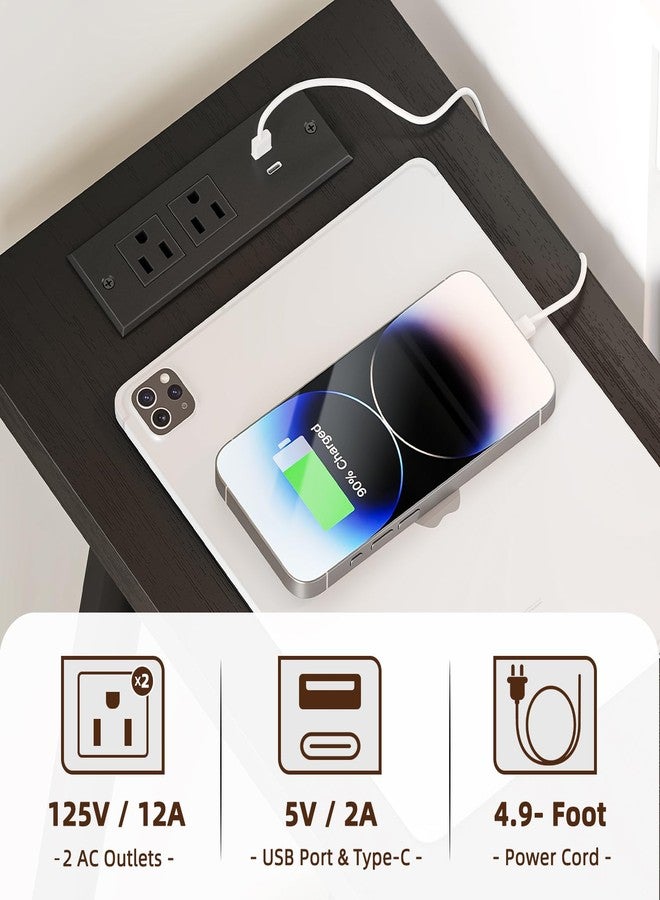MOHOPE Small Narrow Side Table with Charging Station | Skinny End Table with Storage Bag | 2-Tier Slim Nightstand with USB & Type-C Ports | Sofa Table for Small Spaces | Living Room, Bed Room | Black - Image 5