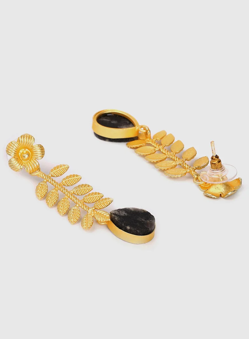 SOHI Black Floral Artificial Drop Earring Jewellery
