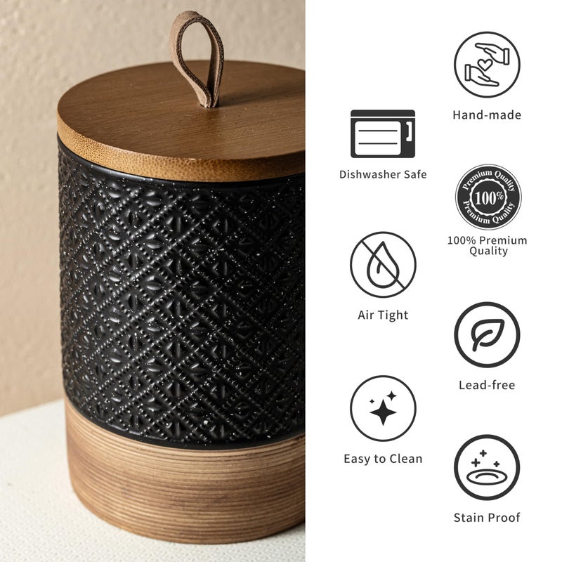 Miamolo Large Jar With Lid  Ceramic Coffee Container With Airtight Lids  Food Storage Containers  Kitchen Canisters For Countertop Coffee Bar Accessories Weeding Gift - Black & 64 Fl.Oz - Image 5
