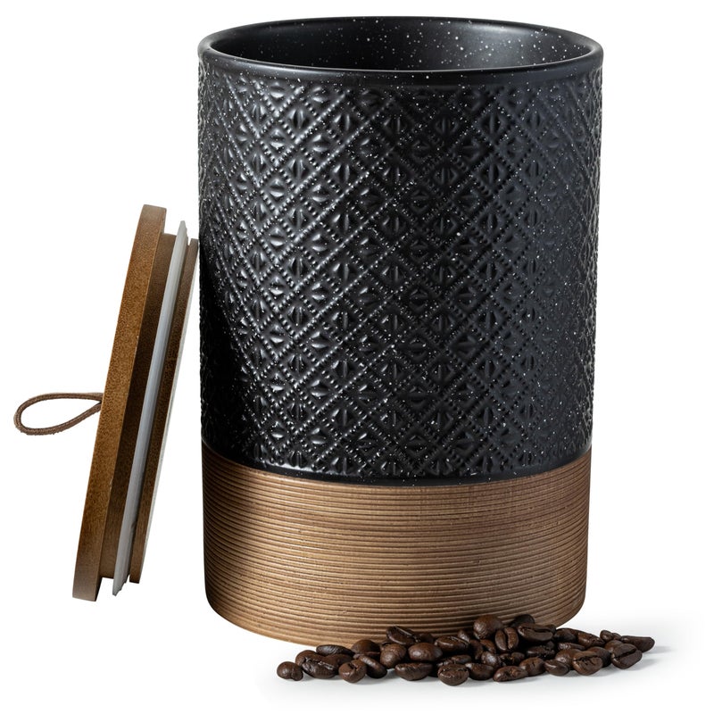 Miamolo Large Jar With Lid  Ceramic Coffee Container With Airtight Lids  Food Storage Containers  Kitchen Canisters For Countertop Coffee Bar Accessories Weeding Gift - Black & 64 Fl.Oz - Image 1