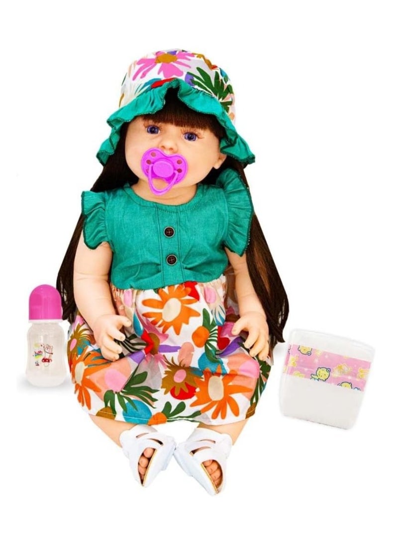 UKR Reborn Realistic Toy Doll – 21-Inch Lifelike Baby Doll (55 cm) with Soft Body, Magnetic Pacifier, Bottle & Diaper | Brunette Pretend Play Doll for Girls (XLarge) - Image 1
