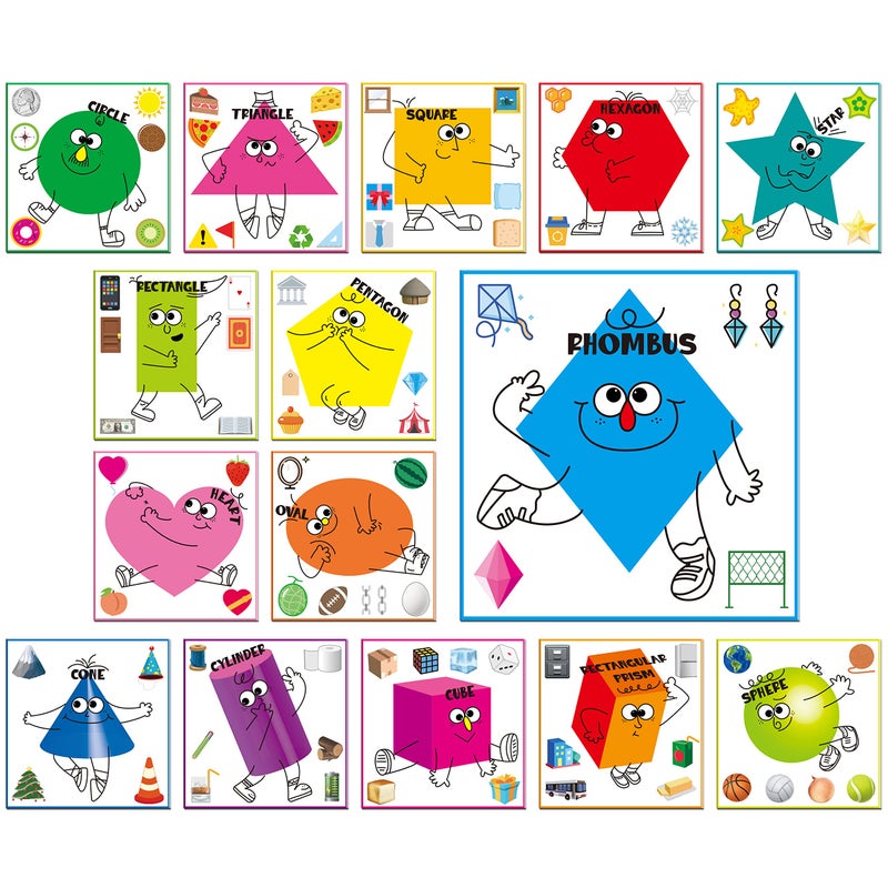 15 PCS Shape Posters Shapes Learning Bulletin Board Set School Decoration Supplies Teaching Tool for Toddler Kid Family Classroom 12 x 115
