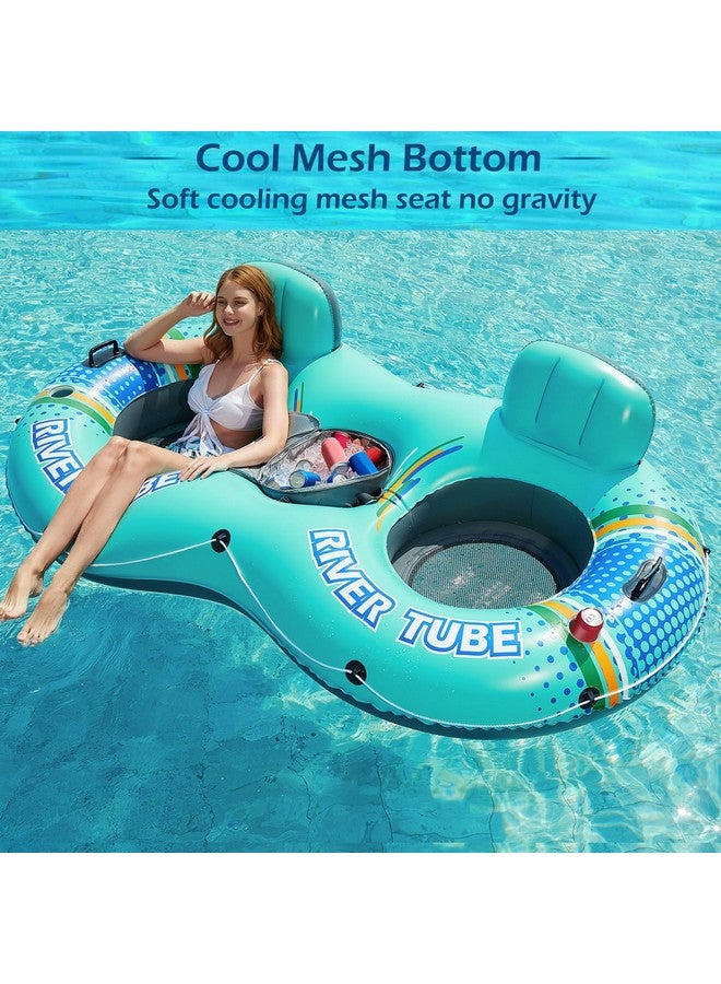 Jasonwell Inflatable River Tube Float - 2 Person Heavy Duty River Float Pool Floats With Removable Cooler Lake Water Tubes For Floating River Raft Lounge Floatie With 2 Cup Holders For Adults (Cyan) - Image 3