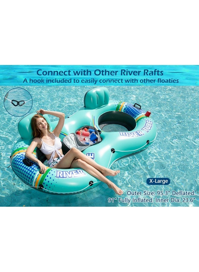 Jasonwell Inflatable River Tube Float - 2 Person Heavy Duty River Float Pool Floats With Removable Cooler Lake Water Tubes For Floating River Raft Lounge Floatie With 2 Cup Holders For Adults (Cyan) - Image 4