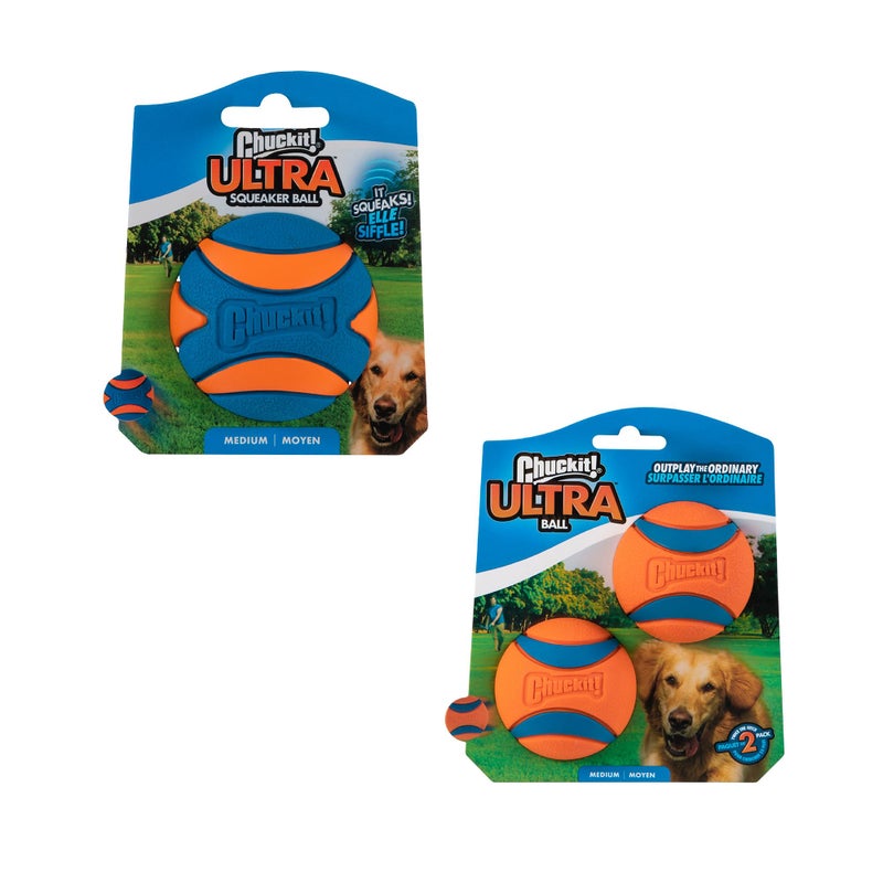 Chuckit! Ultra & Squeaker Ball Dog Toy - Medium Bouncy Fetch Balls for Dogs 20-60 lbs - Made from Durable Rubber - Floating Water Pet Toys - Size Medium - 2.5-inch Diameter - Pack of 3 - Image 2