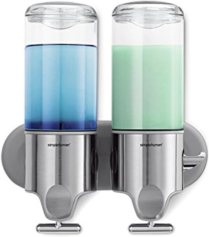 Simple Human Wall Mount Pumps, Twin 15 fl. oz. Shampoo & Soap Dispenser, Stainless Steel - Image 1