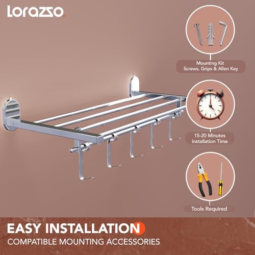 Lorazzo Towel Rack (Meta Collection) | Stainless Steel 304 | Bathroom Accessories | Towel Holder | Towel Rod for Bathroom | Towel Rod | Chrome Finish | Sleek Design Towel Hanger for Bathroom - Image 5