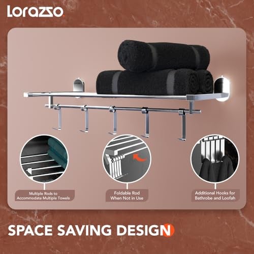 Lorazzo Towel Rack (Meta Collection) | Stainless Steel 304 | Bathroom Accessories | Towel Holder | Towel Rod for Bathroom | Towel Rod | Chrome Finish | Sleek Design Towel Hanger for Bathroom - Image 3
